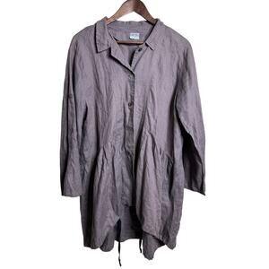 Just Jill 100% Linen Tunic Jacket Gray Lagenlook Art To Wear Boho size XL